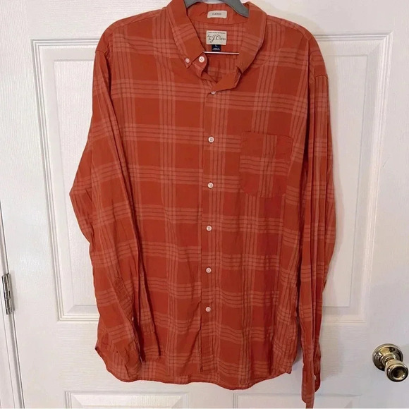 J Crew Classic Long Sleeved Button Down Orange Plaid Mens Large GUC - Picture 1 of 7